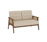 KIBONCY Natural Rattan Accent Chair Wood Armchair,Mid Century Single Sofa,Small Loveseat, Modern Settee,for Living Dining Room Bedroom Office(2)