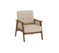 KIBONCY Natural Rattan Accent Chair Wood Armchair,Mid Century Single Sofa,Small Loveseat, Modern Settee,for Living Dining Room Bedroom Office(1)