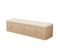 KIBONCY Natural Wood Shoe Storage Bench with Lockable Cabinet Doors & Soft Padded Cushion Seat, Closed Entryway for Hallway Bedroom(1.2m)