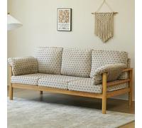 KIBONCY Nordic 3-Seater Sofa, Light Wood Frame Corduroy/Patterned Fabric Couch Retro Patterned, Natural with Armrest Pillows(A,195cm)