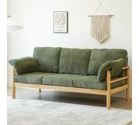 KIBONCY Nordic 3-Seater Sofa, Light Wood Frame Corduroy/Patterned Fabric Couch Retro Patterned, Natural with Armrest Pillows(B,195cm)