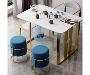 KIBONCY Nordic Minimalist Stone Slab Tea Table and Chair Set, Balcony Simple Coffee Table, Modern Household Small Tea Table Tea Set(Set 1.4m)