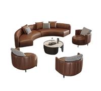 KIBONCY Oversized Curved Leather Sectional Sofa Set, Modular Cloud Couch with 3 Accent Chairs, Contemporary Luxury Seating for Living Room & Lounge Spaces(B,2.8m)