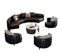 KIBONCY Oversized Curved Leather Sectional Sofa Set, Modular Cloud Couch with 3 Accent Chairs, Contemporary Luxury Seating for Living Room & Lounge Spaces(A,3.4m)