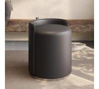 KIBONCY Puf Redondo de Piel, puf pequeño, Taburete Giratorio de Maquillaje, cojín Suave y bajo, reposapiés Moderno for Dormitorio, Sala de Estar, Dormitorio, Espacio(A-Black)