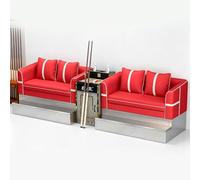 KIBONCY Red PU Billiard Spectator Chair Set, 2-Seat Pool Table Viewing Sofa with Cue Rack Cup Holder Storage Cabinet for Hall Game Room(C)
