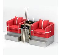 KIBONCY Red PU Billiard Spectator Chair Set, 2-Seat Pool Table Viewing Sofa with Cue Rack Cup Holder Storage Cabinet for Hall Game Room(A)