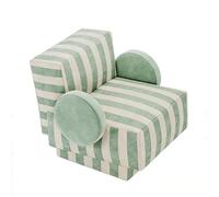 KIBONCY Retro Striped Single Seater Sofa, Mint Green & Beige Fabric Upholstered Accent Chair with Round Armrests for Living Room(Single)