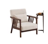 KIBONCY Retro Walnut Frame Armchair, Soft Fabric Reading Chair Modern Wood, Multi-Color for Home Office(A,160x79x80cm)