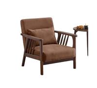 KIBONCY Retro Walnut Frame Armchair, Soft Fabric Reading Chair Modern Wood, Multi-Color for Home Office(E,186x79x80cm)