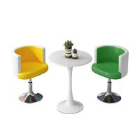 KIBONCY Round Table & Swivel Chair Set, Silent,Luxury, Glossy White MDF Tabletop & Chrome Bases for Small Space(B)