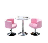 KIBONCY Round Table & Swivel Chair Set, Silent,Luxury, Glossy White MDF Tabletop & Chrome Bases for Small Space(G)