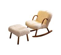 KIBONCY Scandinavian Style Rocking Chair Set with Footstool, Mid-Century Modern Upholstered Rocker for Bedroom Living Room(C)
