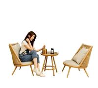 KIBONCY Set de Muebles de Jardín 3 Piezas en Mimbre, Silla de Conversión con Mesa de Cristal Templado, Set Bistro para Balcón Interior y Exterior(B,One Chair and Coffee Table)