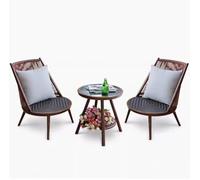 KIBONCY Set de Muebles de Jardín 3 Piezas en Mimbre, Silla de Conversión con Mesa de Cristal Templado, Set Bistro para Balcón Interior y Exterior(C,One Chair and Coffee Table)