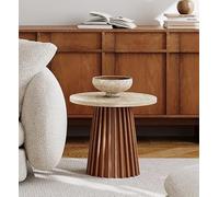 KIBONCY Several Combinations of Solid Wood Natural Cave Stone Coffee Table Edge Designer Simple Size Round Living Room Home Coffee Table(50 * 50cm)