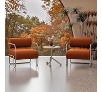 KIBONCY Silla de recepción Lujo Moderna Mediados Siglo: Juego 3 Piezas, sillón Individual Bauhaus Creativo Acero Inoxidable for Hotel, casa Familia y Sala Estar(Vintage Yellow)