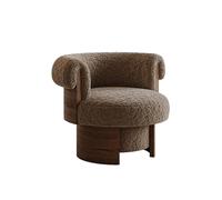 KIBONCY Silla, sillón Individual Estilo Retro Color Crema, Giratorio, for Sala de Estar, balcón, Madera Maciza, Lana Cordero Francesa(C)