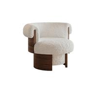 KIBONCY Silla, sillón Individual Estilo Retro Color Crema, Giratorio, for Sala de Estar, balcón, Madera Maciza, Lana Cordero Francesa(B)