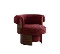 KIBONCY Silla, sillón Individual Estilo Retro Color Crema, Giratorio, for Sala de Estar, balcón, Madera Maciza, Lana Cordero Francesa(D)