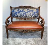 KIBONCY Sillón de 2 plazas, sillón tapizado en Cuero, ergonómico, Madera Maciza, Detalles tallados, Asientos de Polipiel