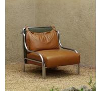 KIBONCY Sillón de Cuero con Estructura Acero Inoxidable, sillón Auxiliar Estilo Moderno Mediados Siglo, Lectura sintético, for Dormitorio, Cocina, Comedor o apartamento