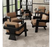 KIBONCY Sillón Individual Retro Minimalista De Madera De Fresno con Tablero De Roca Negra, Sillón Ergonómico For Cafetería, Hotel, Vestíbulo, Oficina(A)