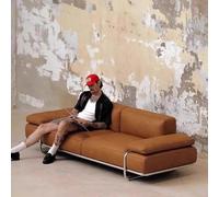 KIBONCY Sofá de Cuero Bauhaus Minimalista Mediados Siglo: sofá Recto Estilo Italiano 3 a 4 plazas con Estructura Acero Inoxidable for Salas Estar pequeñas y Grandes(Caramel,4 Seater)