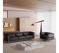 KIBONCY Sofá de salón Mediados Siglo. Italiano Minimalista Cuero con Estructura Acero Inoxidable. Negro 1 a 3 plazas for, Villa y Sala exposición diseño(2 Seater)