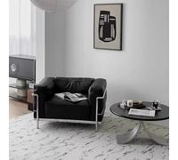 KIBONCY Sofá de salón Mediados Siglo. Italiano Minimalista Cuero con Estructura Acero Inoxidable. Negro 1 a 3 plazas for, Villa y Sala exposición diseño(Single)