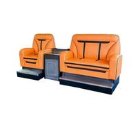 KIBONCY Sofá Espectador para Billar Costura Deportiva, Sillón Individual y Doble en Piel PU con Mueble Lateral Cargador, Asiento Lounge con Reposapiés de Acero Inoxidable para Salas(E)