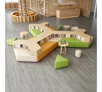 KIBONCY Sofá Modular De Biblioteca con Estantería Incorporada, Juego De Asientos De Banco Suave Y Creativo For Sala De Lectura Escolar, Área De Recepción Institucional, Muebles De Vestíbulo(L)