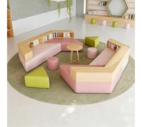 KIBONCY Sofá Modular De Biblioteca con Estantería Incorporada, Juego De Asientos De Banco Suave Y Creativo For Sala De Lectura Escolar, Área De Recepción Institucional, Muebles De Vestíbulo(H)
