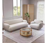 KIBONCY Sofá nórdico Color Crema, sofá de líneas Rectas con Tejido técnico y Lana de Cordero, sofá tapizado Moderno y Minimalista for Salones pequeños, Estructura Robusta de Madera Maciza(3seater)