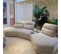 KIBONCY Sofás De 3 Plazas, Sofá De Nubes Modular De Lino De Algodón Natural Importado, No Requerido El Montaje De Media Luna con Asiento Profundo, Mesa Lateral De Mármol A