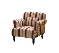 KIBONCY Striped Fabric Accent Chair, Mid-Century Upholstered Armchair for Living Room, Modern Linen, Rolled Arm Legs for Bedroom(A)