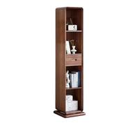 KIBONCY Tall Narrow Bookcase, Rotating Floor Standing Storage Cabinet Wooden Slim, 360° Swivel Display Shelf with Drawer