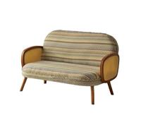 KIBONCY Textured Fabric Rattan Accent Chair, Mid-Century Modern, Vintage Single Armchair with Tapered Wooden Legs for Reading Nook, Home Office(C,Double)