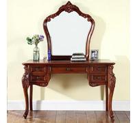 KIBONCY Tocador Retro de Madera Maciza, tocador de Maquillaje Antiguo de Mediados de Siglo, Juego de tocador for niña, Taburete tapizado con cajones y Espejo(1.2-Meter Dressing Table+Mirror)