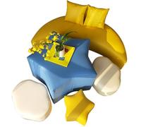 KIBONCY Toddler Irregular Sofa Stool & Table Set, Kids Star Moon, Cute Design Soft Play Furniture for Kindergarten(Black)