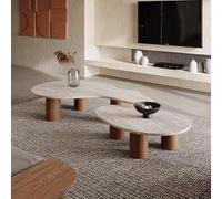 KIBONCY Unas cuantas mesitas de Centro pequeñas de Piedra Natural de Forma Especial, con un diseño Retro francés, Junto al sofá de Madera Maciza.
