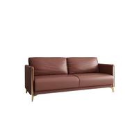 KIBONCY Upholstered Sofa with Premium Leatherette, with Gold Accents Couch Faux Leather with Metal Trim & Supportive Cushions for Living Room(E,175cm)