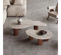 KIBONCY Varias Combinaciones de Mesa de Centro de Madera Maciza con Borde de Piedra Natural de Cueva, diseño Sencillo, tamaño Especial, Mesa de Centro for Sala de Estar o hogar.