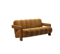 KIBONCY Velvet 3-Seater Sofa, Mid-Century Inspired Sculptural Couch Upholstered with Sculpted Armrests for Living Room(C)