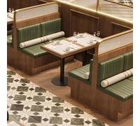 KIBONCY Vintage PU Upholstered Restaurant Booth Bench, Woven Rattan Back Arm Dining Chair All-in-One Furniture for Business & Home Kitchen