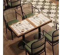 KIBONCY Vintage PU Upholstered Restaurant Booth Bench, Woven Rattan Back Arm Dining Chair All-in-One Furniture for Business & Home Kitchen