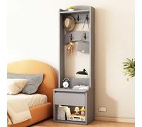 KIBONCY Vintage Solid Wood Coat Rack, Storage Bench, 5-Tier Ladder Shelf, Freestanding Hall Tree with Hooks & Bench for Entryway, Bedroom(A,40x40x170cm)