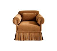 KIBONCY Vintage Velvet Accent Chair,Mid-Century Retro Caramel Upholstered Single Sofa Lounge for Living Room Bedroom
