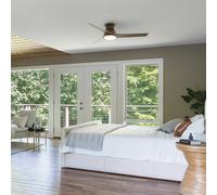 KICHLER Ventilador de techo LED Eris, IP44, nogal
