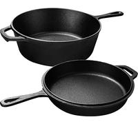 KICHLY Dutch Oven - Olla de fuego doble function - Sartén de hierro fundido para cocina y acampada, exterior e interior - 3L/3.2 Quart Kochset (2 en 1)